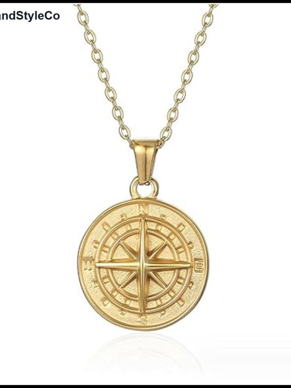 18K Gold Plated Stainless Steel Compass Pendant Necklace 18 inch